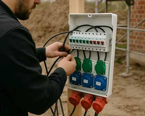 elektriker i gang med installation af byggestrøm