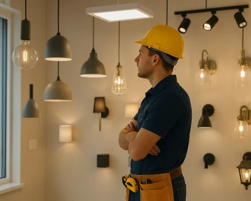 elektriker vurderer hvilekn type af lampe der skal sættes op